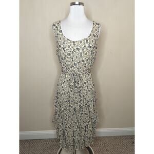 Robbie Bee Ruffled Chiffon Floral Dress Tie Waist Midi